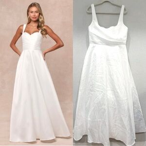 Size‎ XL - Lulus Modern Affection White Taffeta Pleated Sleeveless Maxi Dress